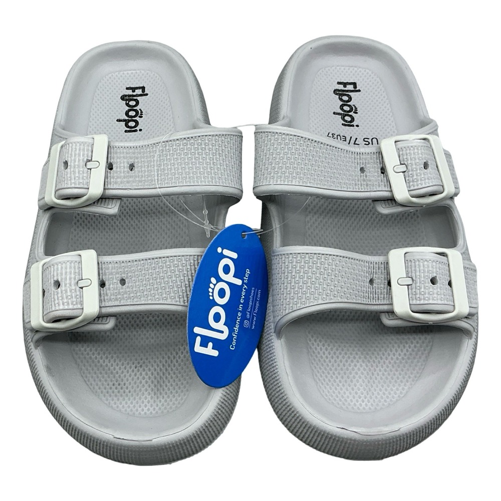 Floopi Womens Grey Double Buckle Platform Slide Sandals Size 7 540